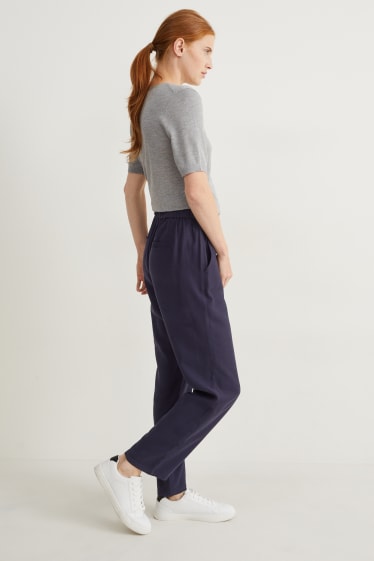 Dames - Pantalon - high waist - tapered fit - donkerblauw