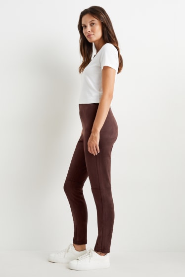 Dames - Legging - imitatiesuède - donkerbruin