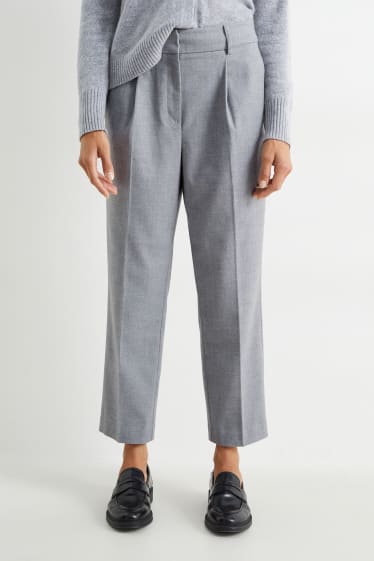 Damen - Stoffhose - High Waist - Tapered Fit - hellgrau-melange
