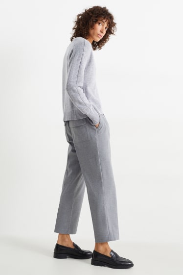Damen - Stoffhose - High Waist - Tapered Fit - hellgrau-melange