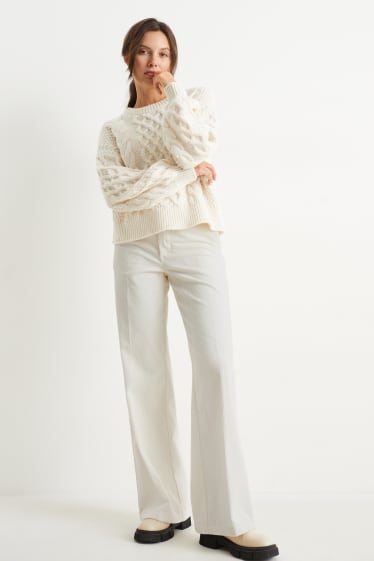 Femmes - Pantalon en velours côtelé - high waist - wide leg - blanc crème