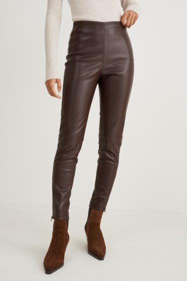 Women - Leggings - faux leather - dark brown