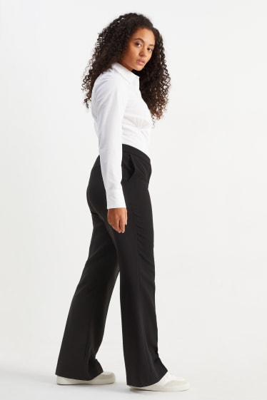 Femmes - Pantalon en toile - high waist - flared - noir