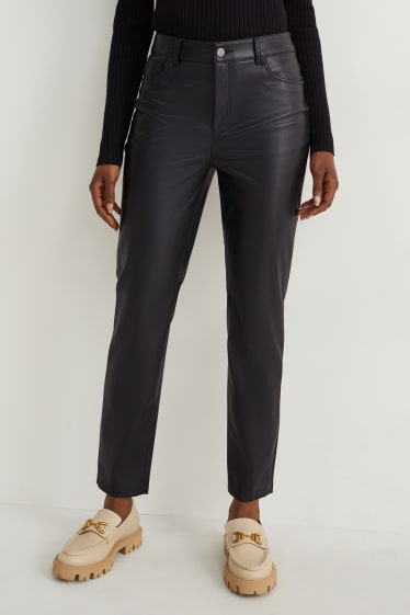 Mujer - Pantalón - high waist - straight fit - polipiel - negro
