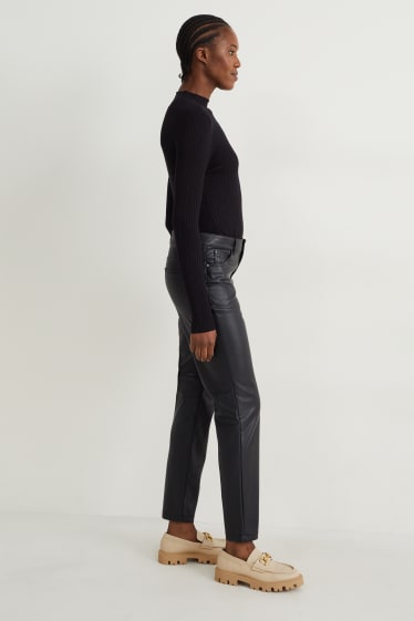 Dames - Broek - high waist - straight fit - imitatieleer - zwart