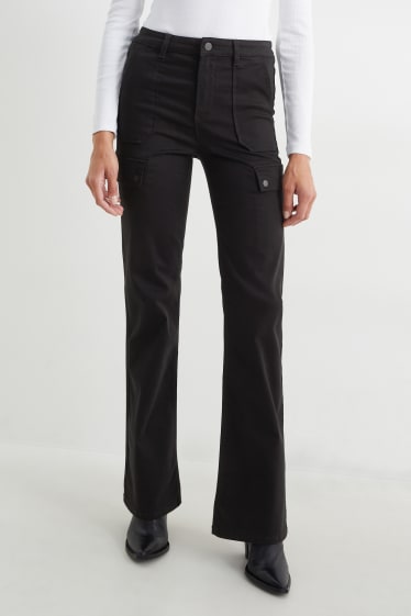Femmes - Pantalon de toile - high waist - bootcut fit - noir