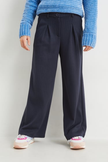 Kinderen: meisjes - Broek van jersey - met krijtstrepen - donkerblauw