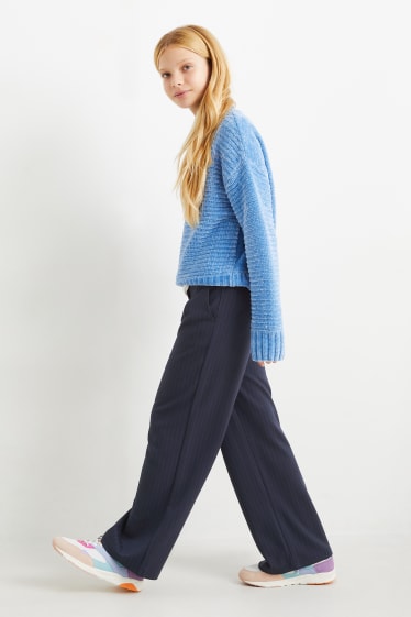 Kinderen: meisjes - Broek van jersey - met krijtstrepen - donkerblauw