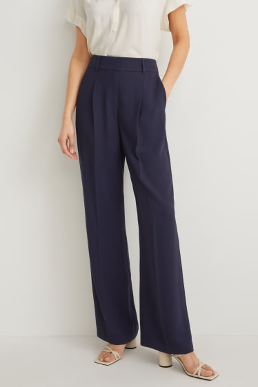 Donna - Pantaloni di stoffa - vita alta - palazzo - blu scuro