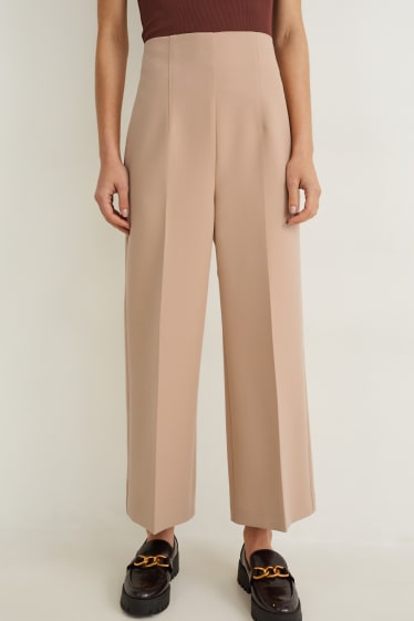 Dames - Broek - high waist - wide leg - beige