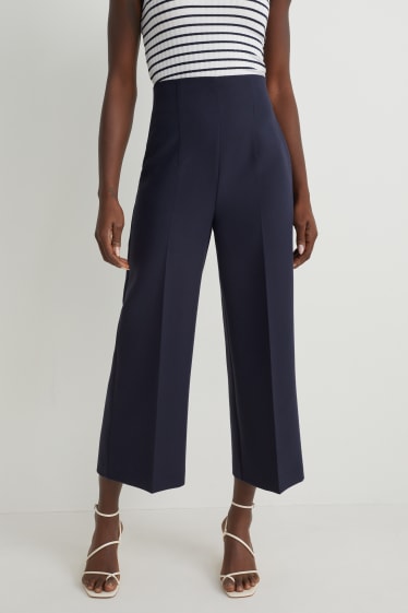 Femmes - Pantalon - high waist - wide leg - bleu foncé