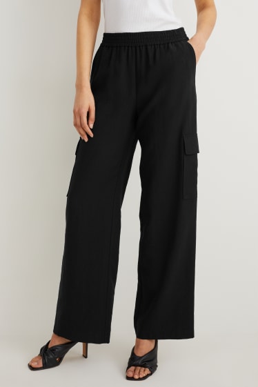 Donna - Pantaloni - vita alta - palazzo - nero