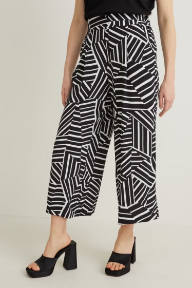 Women - Cloth trousers - high-rise waist - palazzo - patterned - black / white