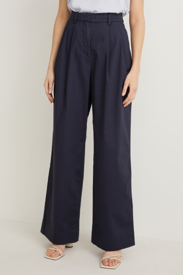 Women - Cloth trousers - mid-rise waist - wide leg - dark blue