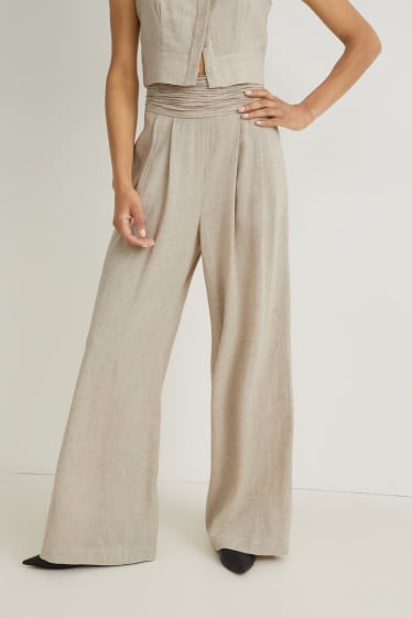 Femmes - Pantalon de toile - super high waist - wide leg - beige clair