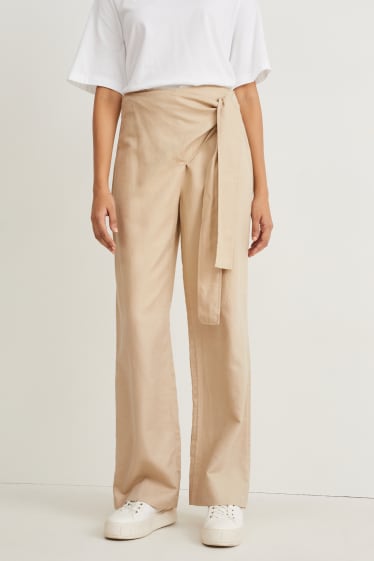 Damen - Stoffhose - High Waist - Wide Leg - hellbeige