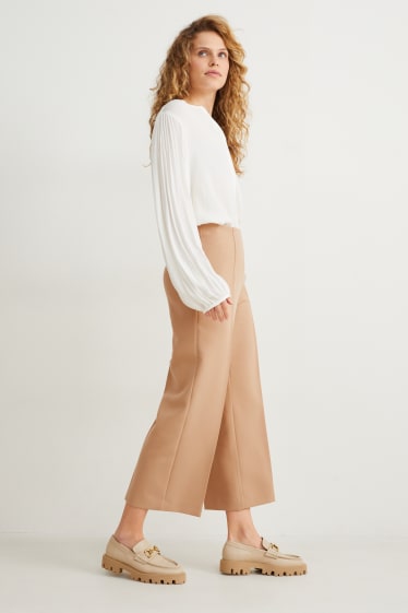 Donna - Pantaloni - vita alta - gamba larga - marrone chiaro
