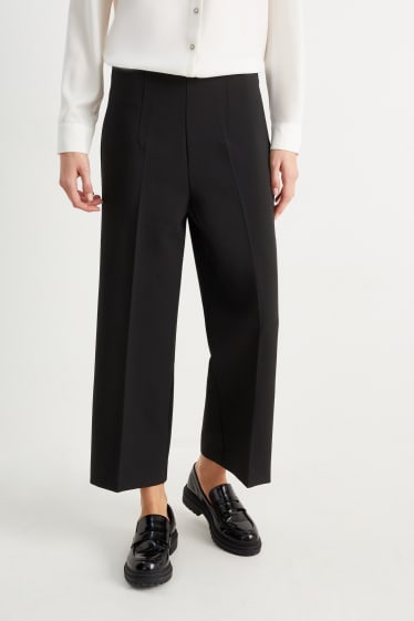 Femmes - Pantalon en toile - high waist - wide leg - noir