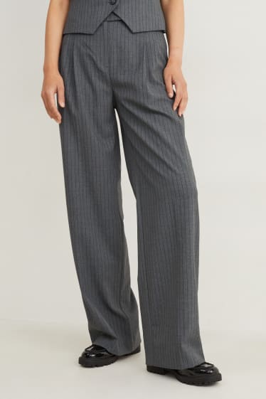 Femmes - Pantalon de toile - high waist - wide leg - fines rayures - gris foncé