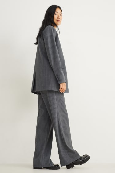 Femmes - Pantalon de toile - high waist - wide leg - fines rayures - gris foncé