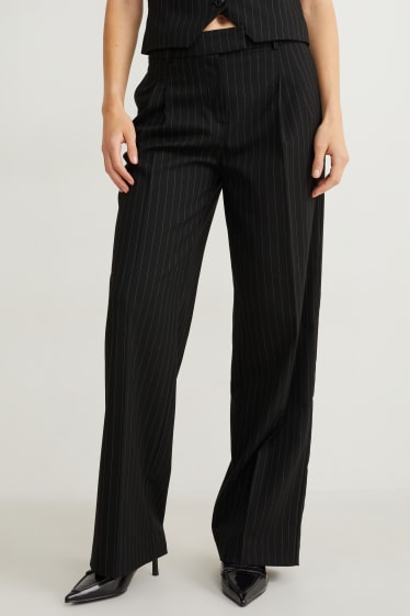 Femei - Pantaloni de stofă - talie înaltă - wide leg - dungi fine - negru / alb