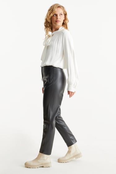 Donna - Pantaloni - tapered fit - similpelle - nero