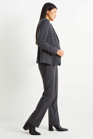 Femmes - Pantalon de bureau en toile - mid waist - coupe droite - gris foncé