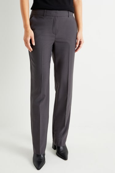 Femmes - Pantalon de bureau - mid waist - coupe droite - laine mélangée - gris foncé