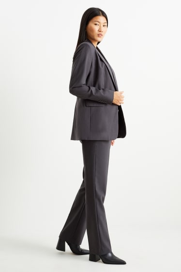 Femmes - Pantalon de bureau - mid waist - coupe droite - laine mélangée - gris foncé