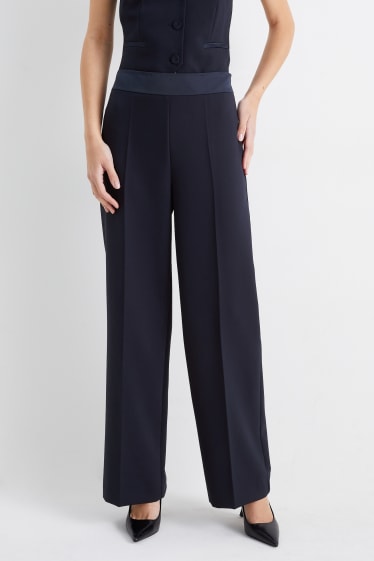 Damen - Business-Hose - High Waist - Wide Leg - dunkelblau
