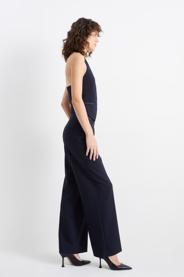 Damen - Business-Hose - High Waist - Wide Leg - dunkelblau