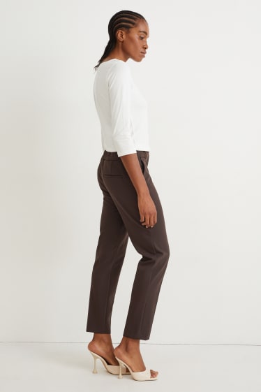 Femmes - Pantalon de bureau - mid waist - slim fit - marron foncé