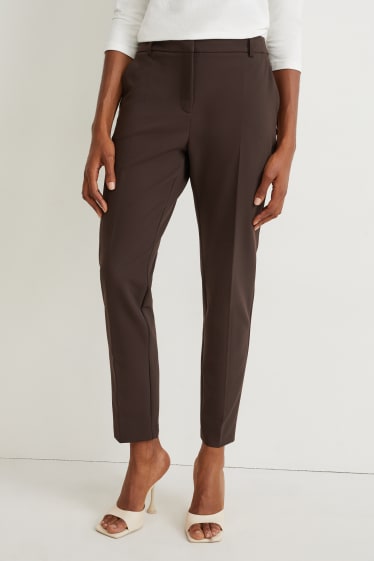 Femmes - Pantalon de bureau - mid waist - slim fit - marron foncé