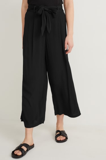 Donna - Pantaloni di stoffa - vita alta - palazzo - nero