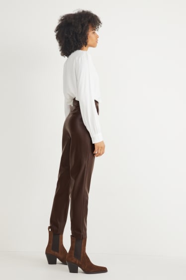 Donna - Pantaloni - tapered fit - similpelle - marrone scuro