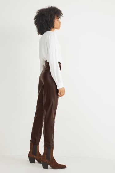 Femmes - Pantalon - tapered fit - synthétique - marron foncé