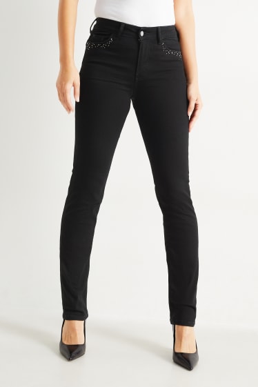 Women - Straight jeans - mid-rise waist - LYCRA® - black