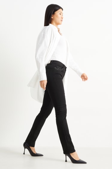 Women - Straight jeans - mid-rise waist - LYCRA® - black