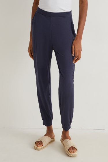 Dona - Pantalons de punt de samarreta bàsics - regular fit - blau fosc