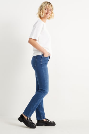 Damen - Straight Jeans mit Strasssteinen - Mid Waist - jeansblau