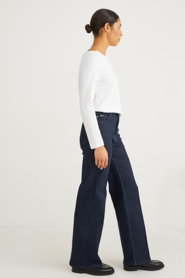 Women - Wide leg jeans - high waist - denim-dark blue