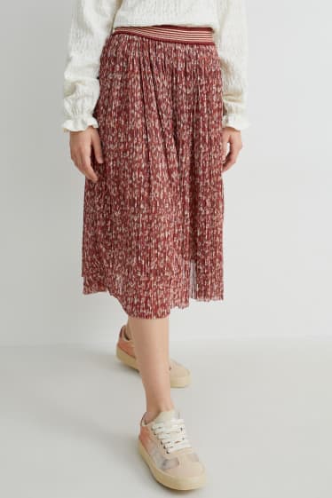 Bambine - Gonna plissettata - a fiori - marrone