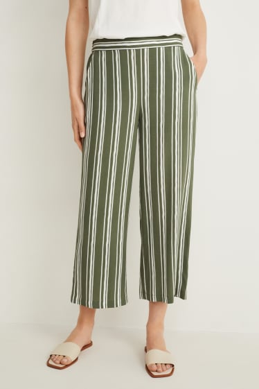 Dona - Pantalons - mid waist - palazzo - de ratlles - verd fosc / blanc