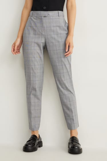 Damen - Business-Hose - Mid Waist - Slim Fit - Mix & Match - kariert - grau