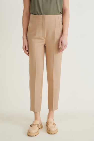 Femmes - Pantalon en toile - high waist - regular fit - beige