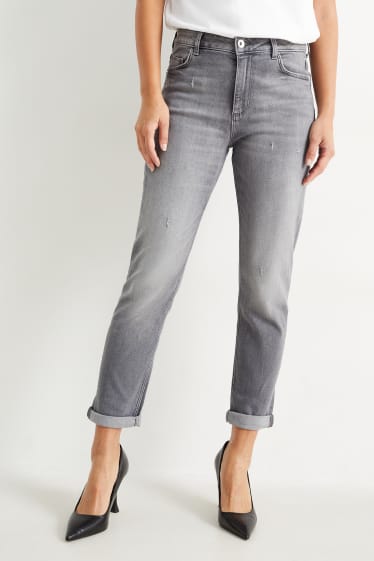 Women - Boyfriend jeans - mid-rise waist - LYCRA® - denim-light gray