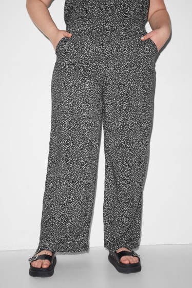 Damen - Stoffhose - High Waist - Wide Leg - gemustert - schwarz