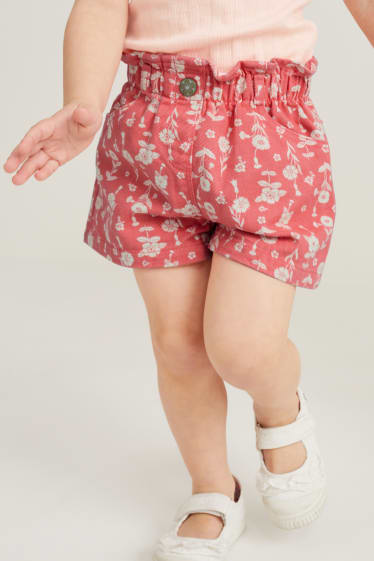Enfants filles - Short en jean - à fleurs - rose