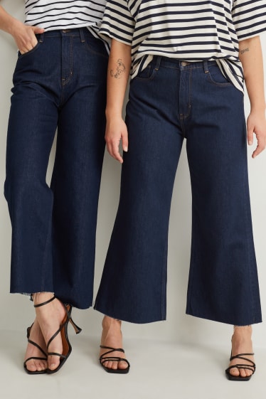 Women - Loose fit jeans - high waist - denim-dark blue