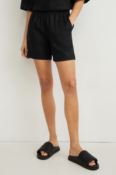 Damen - Leinenshorts - schwarz